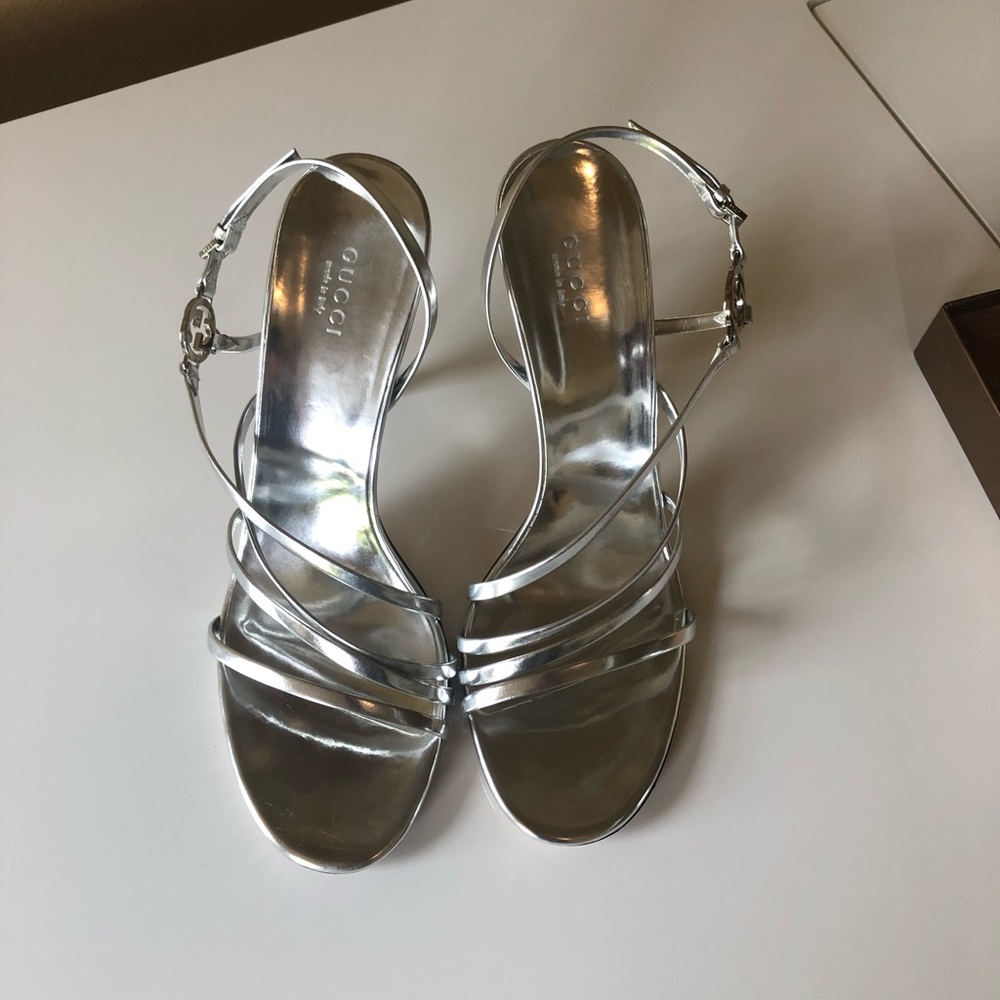 Gucci silver strappy heels